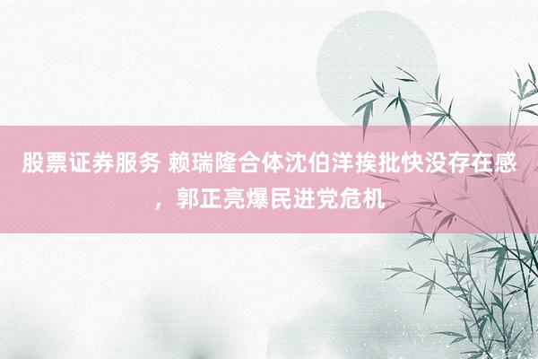 股票证券服务 赖瑞隆合体沈伯洋挨批快没存在感，郭正亮爆民进党危机